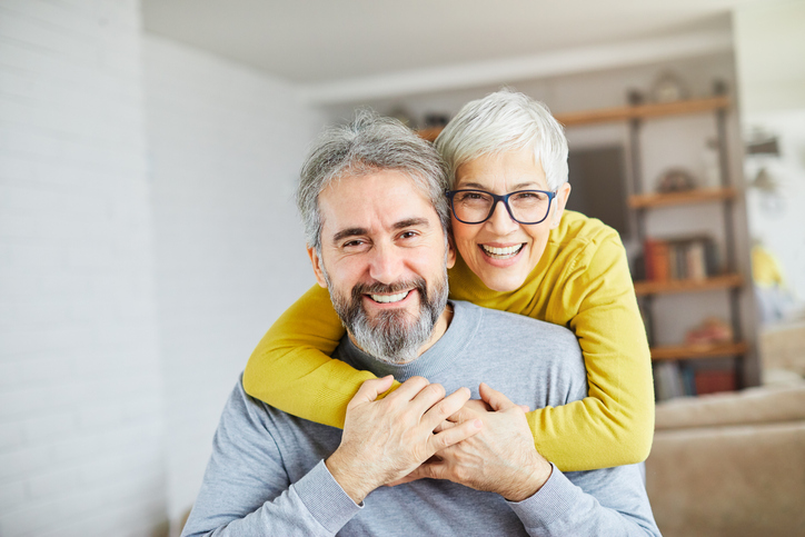 senior couple happy elderly love together man woman portrait gray hair